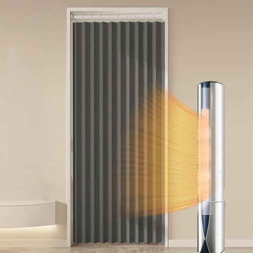 Momooda Türvorhang Blickdicht Magnetische Vorhänge, Raumteiler Faltvorhang für unsichtbare Türen, Thermo Türvorhang Kälteschutz, zum schieben, Wärmeisolierend, 280g/m², 1 Stück, Grau, 100x220cm