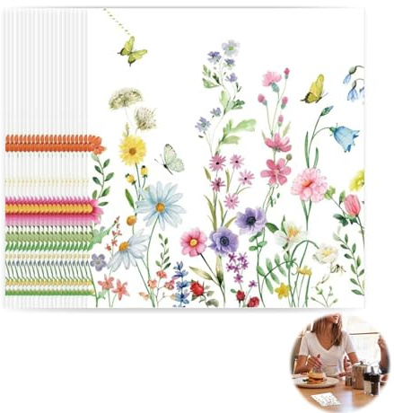 40 Stück Blumen Servietten Frühling, Papierservietten Mit Blumen Servietten Blumenwiese Schmetterlinge Servietten Blumenmuster Für Party Dekoration,Frühling Geburtstage Party Hochzeiten Feiern 33x33cm