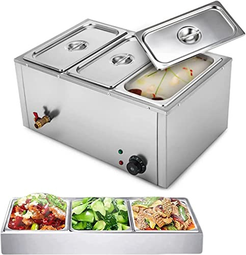 QWAXTRIW Scaldavivande Elettrico Buffet Server Scaldavivande da Tavolo a Vapore 3 Padelle, Riscaldatore Elettrico da Tavolo per Alimenti Commerciali, capacità Buffet in Acciaio Inossidabile