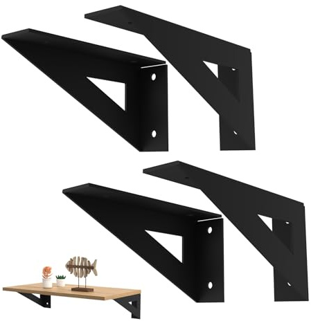 BRATA Regalwinkel Schwarz 15cm, Regal Winkel Metall, 4er-Pack | Regalhalterung schwarz, matt, Regalhalter, Regalkonsole, zur Wandregalmontage, hält 50 kg, Einfache Montage