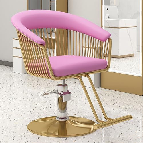 Friseurstuhl, Salonstuhl, 360 ° drehbarer Friseurstuhl, mit Fußstütze und Hydraulikpumpe, höhenverstellbar, für den privaten und professionellen Friseursalon,Gold,001