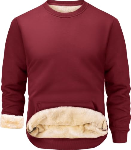 Peakwell Herren Fleece Pullover Sweatshirt, Rot, S