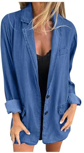 Blazer da Donna a Maniche Lunghe - Giacche Denim da Donna Taglie Forti - Blazer EstiviCardigan Lunghi Giacche Estive Leggere in Denim Giacche Denim Strappate Cardigan Giacche da Suit Taglia 16, Blu