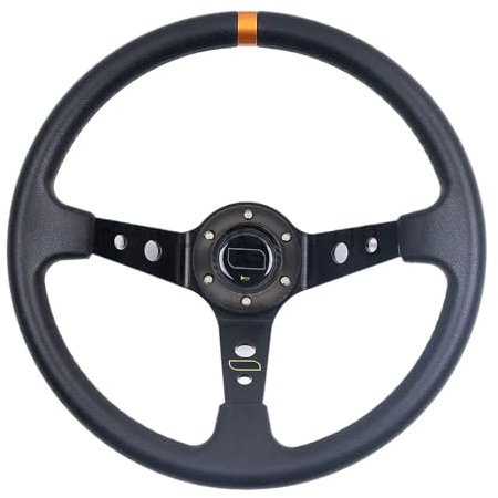 LUOKEKE Sportlenkrad Universal 14 Zoll 350mm Wildleder/PVC Auto Zubehör Racing Lenkräder Deep Corn Drifting Sport Auto Lenkung Holzlenkrad(PU)
