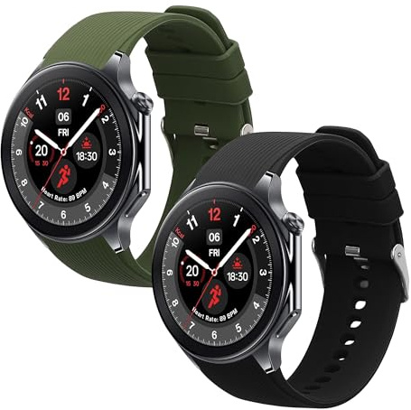 kwmobile Straps for OnePlus Watch 3/2 / 2R / Oppo Watch X2 Straps - 2x Replacement Silicone Watch Bands - Smartwatch or Fitness Tracker