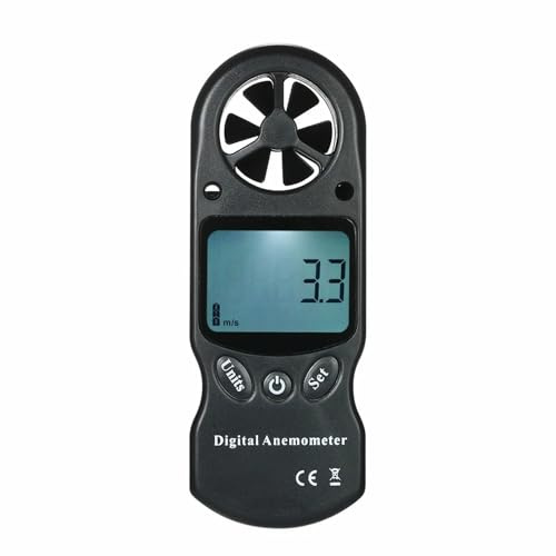 Anemometro digitale portatile 8 in 1 per velocità del vento/temperatura/umidità/freddo del vento/indice di calore/punto di rugiada/pressione barometrica/altitudine con retroilluminazione LCD nero Slam