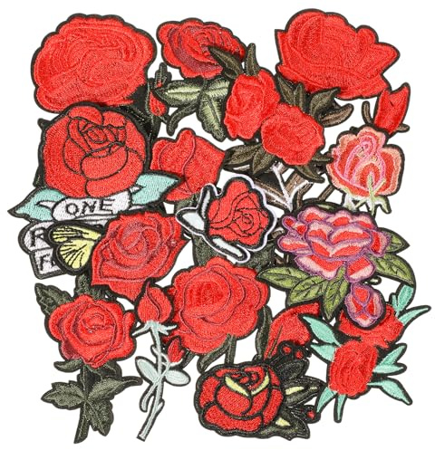 YBEATY 14Stück Aufbügeln Blumen Bestickte Aufnäher Rosenblumen Aufnäher Aufbügeln Blumen Stickerei Applikation Rosenblumen DIY Nähapplikation Reparaturflicken Zubehörfür Kleidung Hüte Jeans Halloween