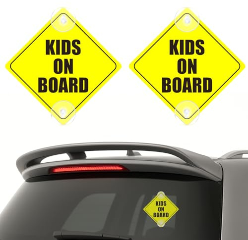 2 Pcs Baby On Board Sign for Car,High Visibility Yellow,5 x 5 Inch Warning Sign Stickers with Double Suction Cups,Reusable(Bright Yellow)