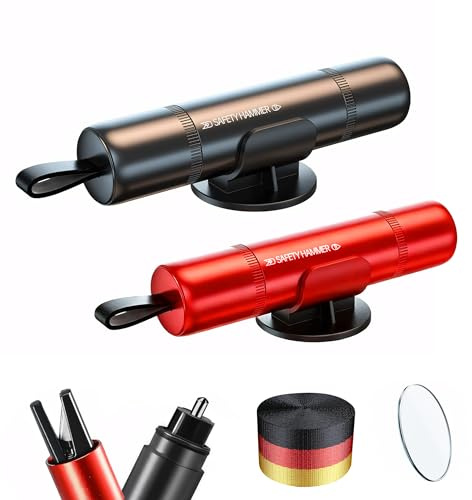 2 Pièces Marteau de Sécurité pour Voiture, Marteau de Sécurité 2 en 1 pour Voiture et Coupe Ceinture, Brise Vitre Coupe Ceinture, pour Le Sauvetage d'urgence et l'évacuation d'urgence (rouge+noir)