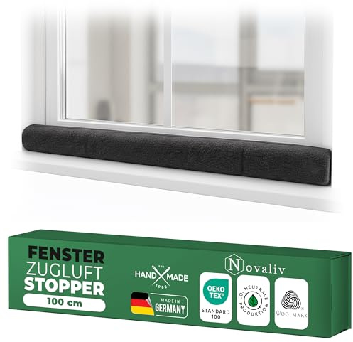Zugluftstopper für Fenster 100cm Anthrazit Schurwolle – stoppt Zugluft & Kälte, dämpft Lärm/Staub/Licht, rutscharm, ohne Bohren; für Fensterbank/Rahmen, Spalt abdichten, Einzelstück