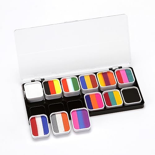 Aoaoy Helle Farben, Superstarke Tönungskraft, Einfach zu Färbende Gesichts- und Körperfarbenpalette, 12 Stück mit Pinsel für und Erwachsene, Ideal für Halloween-Party-Make-up