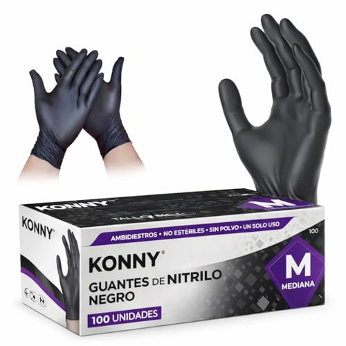 Guantes Nitrilo Negro - Envio 24h- Desechables resistentes sin polvo dispositivo médico hipoalergénicos sin látex | Médicos, Chef, Esteticistas, Dentista, Tatuadores, Uso alimentario (100, M)