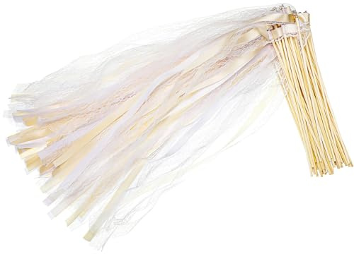 lomdung 30 Piezas Varitas de Boda, Reutilizable Varitas de Cinta con Campanas, Románticas Serpentinas de Cintas de Boda, para Bodas Fiestas Cumpleaños Vacaciones Celebraciones Navidad(Beige)