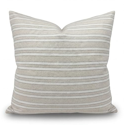 Wohlfühlwelt EST. 2025 Kissenbezug 50x50 cm - Beige Grau, gestreifte Kissenhülle aus Baumwolle-Leinen-Mix, Dekokissen für Sofa & Couch, EU-Herstellung, 1 Stück – Málaga