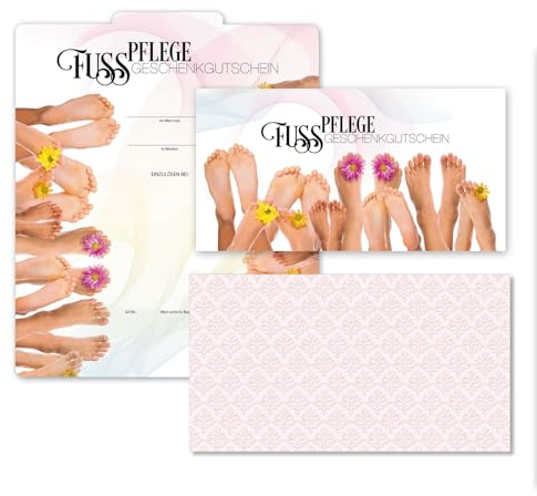 GESCHENKGUTSCHEINcom Gutscheine zum Falten mit Umschlag 10 Stück für Fußpflege, Fußpflegegutscheine FU220-1-10