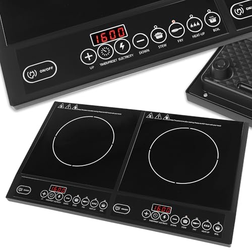Piastra a Induzione 2 Fuochi camper 2000W, Timer, regolazione della potenza, Programmi automatici preimpostati, Ampia superficie riscaldante, ideale per la casa e in viaggio
