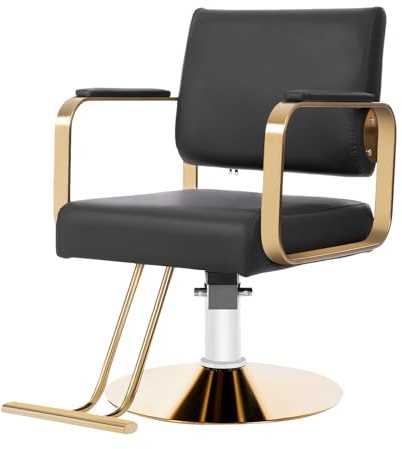 FUODIHEE Salon Chair, 360 Degree Swivel, Hydraulic Adjustable Hairdressing Chair, 440lbs Multi-Function Barber Chair w/Footrest &PU Cushion for Salon, Barber Shop and Beauty Salon (Gold+Black)