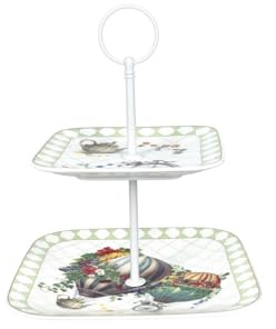 BRANDANI 51842 Alzata Wonderland in porcellana con asta in metallo 19×19×23,5H cm