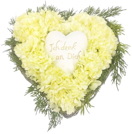 Grabgesteck Weidenherz D. 25cm mit Nelkenblüten Creme CreaFlor Home