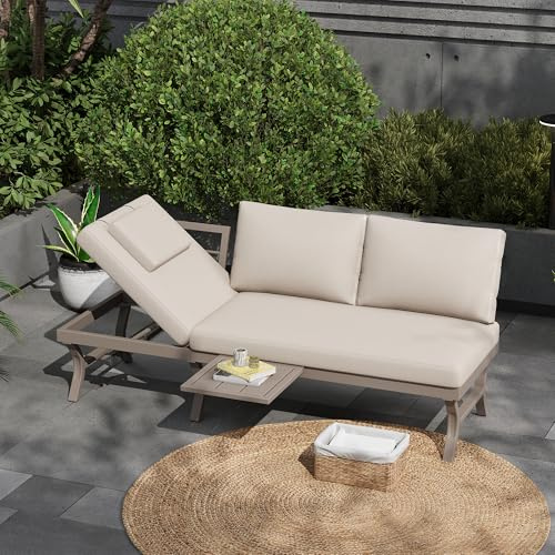 Set di mobili da giardino, divano da esterno, 3 posti, con funzione di inclinazione regolabile (5 livelli, fino a 55°), con tavolo, tubo in acciaio zincato, include una tabella (la posizione può