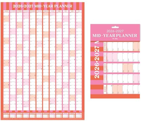 Planificador académico de pared 2026 2027, A1, calendario de mediados de año de agosto a julio, planificador grande para el aula universitaria, universidad, vacaciones en el Reino Unido e Irlanda