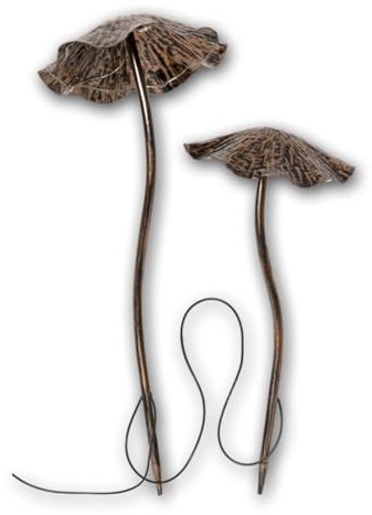 Decorazione solare da giardino a LED Lumini Funghi in metallo - Illuminazione solare da giardino con 11 micro LED, luce bianca calda, pannello solare esterno, sensore crepuscolare, IP44