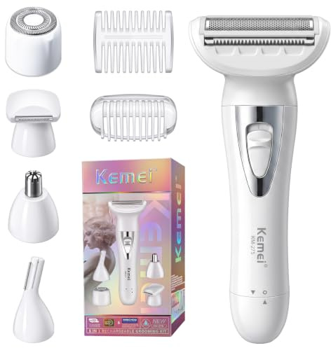 KEMEI 5-en-1 Afeitadora para Mujer, Recortadora de Cejas y Vello Nasal