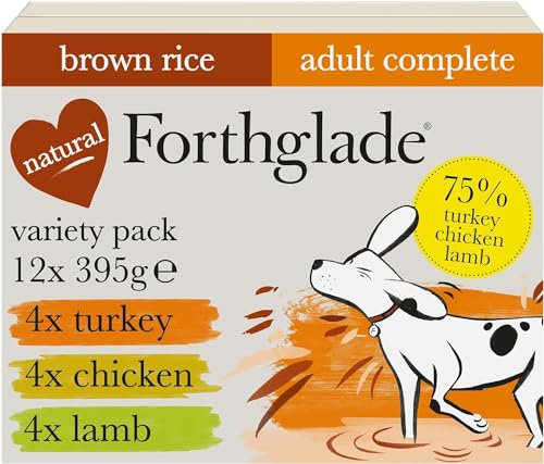 Forthglade Wet Dog Food Variety Pack (12 x 395g Trays) - Wholegrain & Hypoallergenic Dog Food with Turkey, Lamb and Chicken with Brown Rice, Adult Stomach Sensitive Meals with Natural Ingredients
