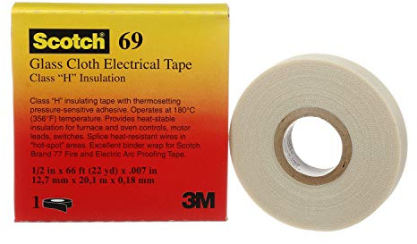 3M Scotch Glass Cloth Electrical Tapes 69, 1/2 in x 22 yd, 1 Roll, Premium Grade, Glass Cloth Backing, Silicone Adhesive, High Temperature, Flame Retardant