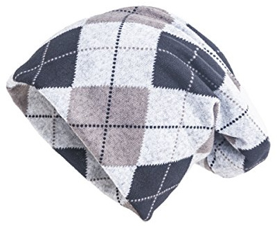 shenky Beanie | vintagelook | mönster | färgglad | för kvinnor och män | långt snitt | komfort | unisex | långmössa | lång slouch-mössa | vinter sommar | tunn mössa | löparmössa grunge, Karo grå, L/XL