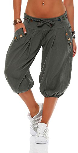 Malito – Kurze Haremshose Damen – Unisize Pumphose aus Baumwolle – Leichte Stoffhose inkl. Stoffgürtel – Bequeme Sommerhose für warme Tage – Dünne Aladinhose für Frauen 3416 (Größe 34-40)