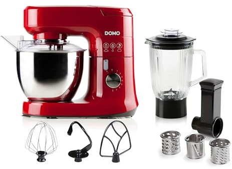 Domo DO9145KR - Robot de cocina (4,5 L, Rojo, Acero inoxidable, Giratorio, Acero inoxidable, PP, Stainless steel, Acero inoxidable)