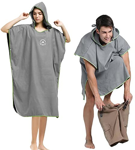 Hiturbo Microfiber Surf Poncho, Wetsuit Changing Bath Robe, Quick Dry Pool Swim Beach Towel with Hood (Gray)