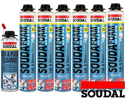 Soudafoam B2 Pistolenschaum Montageschaum PU Schaum als Set 6 Stück mit Reiniger 500ml