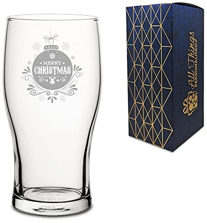 CNC Group Novelty Engraved Christmas Beer Cider Glass, Merry Christmas