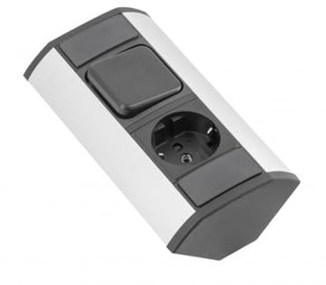 GTV Enchufe de mesa angular Mini con interruptor y toma de tierra, 230 V 16 A, solución práctica y segura para escritorios y lugares de trabajo