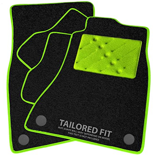 Car Mats to fit Dacia Duster II (WITH PASSENGER DRAW) (2017-2024) Black Carpet with Lime Ribbed Trim & Lime Rectangle Heel Pad [2319]