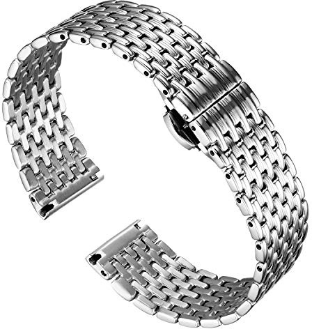 BINLUN Cinturino per Orologio in Acciaio Inossidabile Maglie Ultra Sottili Cinturini Leggero per Orologio Braccialetti di Ricambio Lucidati per Uomo Donna(20mm Argento)