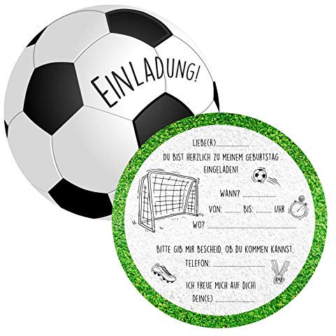 Gentle North 15 x Fussball Einladungskarten Kindergeburtstag (15cm) - Coole Fußball Einladung zum Kinder Geburtstag für Jungen und Mädchen - Witzige Einladungskarte zur Geburtstagsfeier - Rund
