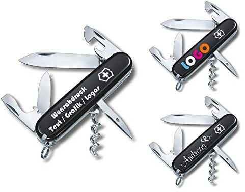 Taschenmesser SPARTAN mit Wunschdruck auf der Schale I Geschenk für Männer Frauen I zum Geburtstag I Schweizer Taschenmesser personalisiert mit 12 Funktionen 1.3603 (schwarz)