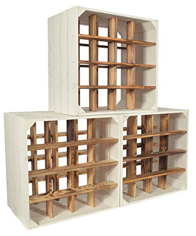 CHICCIE 3 Set Weinregal Wino aus Holz - Weiß Geflammt + Regal Holzkiste