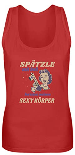 Spätzle avec sauce – Proverbes souabes – Cadeaux de souabe – Débardeur pour femme, rouge, XXL