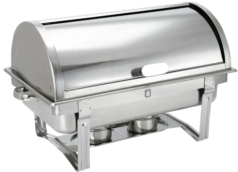 METRO Professional Rolltop Chafing Dish mit Roll-Top-Deckel GN 1/1, 9 L, 2 Brennstoffbehälter, Silber