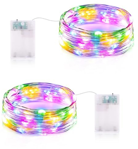 Lichterkette Batterie Timer, LED Lichterkette Bunt Batterie 3 meter 30er LED DIY Kleine Innen Lichterketten Wasserdicht Lichter für Halloween Weihnachten Garten Innen Deko (2 Stück, Bunt)