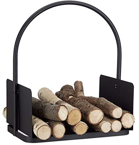 Estante para Leña Pequeño Cuna para Leña Estanterías para Leña, Acero Recubierto De Polvo Cesta De Almacenamiento De Leña con Asa, Estufa De Leña/Pila De Leña