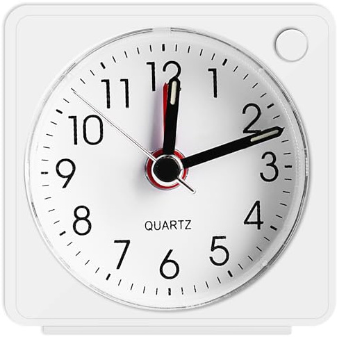 Mini Wecker Analog, Analoger Reisewecker mit Schlummerfunktion und Licht, Tragbarer Quarzwecker für Schlafzimmer Büro Reisen