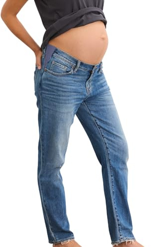 HATCH Boyfriend Maternity Denim Jeans, Low Rise, Straight Leg & Stretchy Under The Belly Design for Pregnancy & Beyond, Indigo, 28.5 Inseam, Size 25