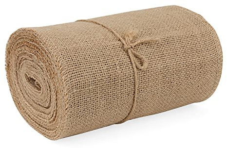 JOIKIT 20cm x 10m Natural Hessian Fabric Roll, Woven Jute Fabric Burlap Table Runner for Arts, Crafts, Decorative Collages