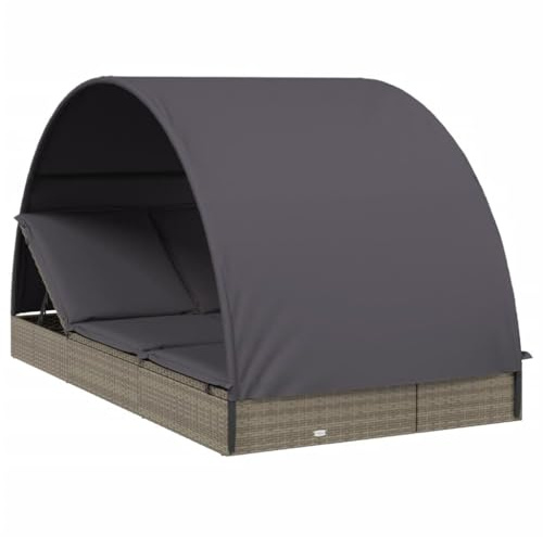vidaXL 2-Personen-Sonnenliege mit Dach Grau 211x112x140 Poly Rattan