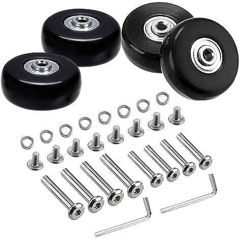 Koffer Rollen Ersatz, 4 Stück Koffer Ersatzrollen, Kofferrollen Ersatzrollen 50mm, Ersatzrollen Koffer mit Reparaturset, Kofferrollen 50mm, Koffer Rollen Ersatz Geeignet für Koffer Trolleys Skates
